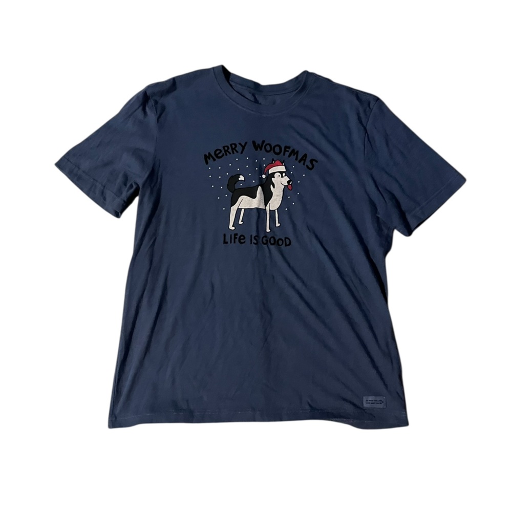 Life is Good Merry Woofmas Navy‎ Tee Medium